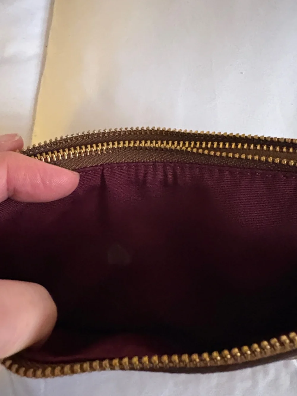 Coach Brown Signature Canvas Wristlet with Burgundy Strap with Dust Cover - Picture 2 of 11